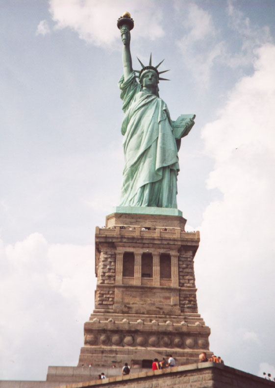 Looking up at the statue from Liberty Island.